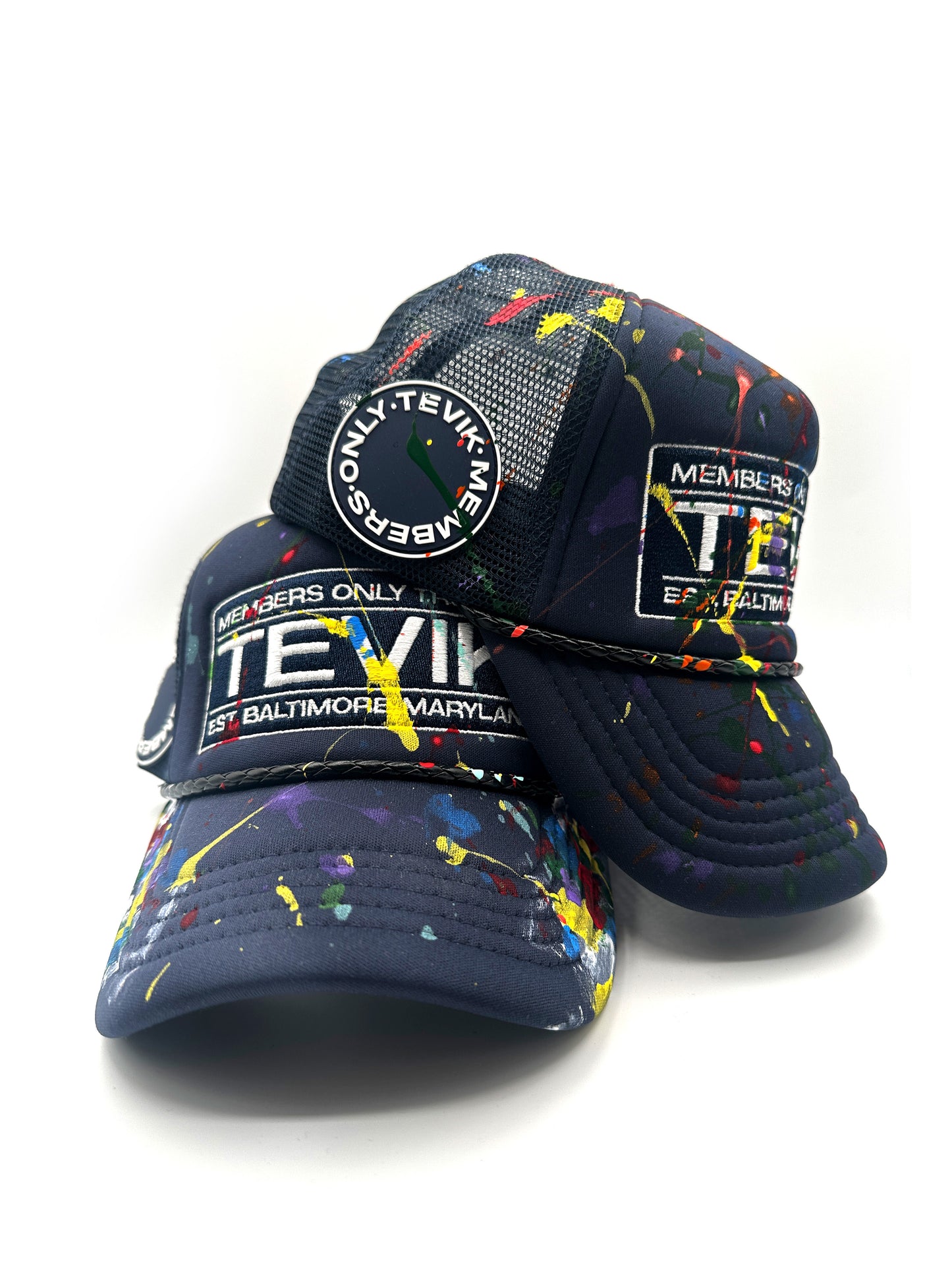 NAVY PAINTED TRUCKER HAT