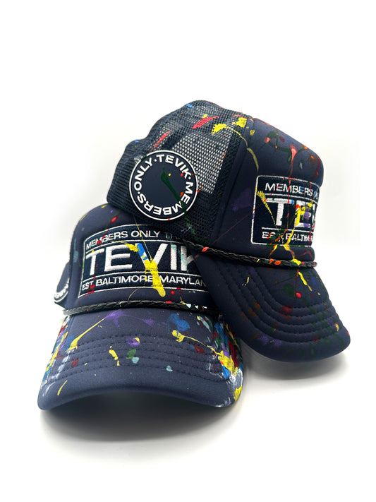 NAVY PAINTED TRUCKER HAT