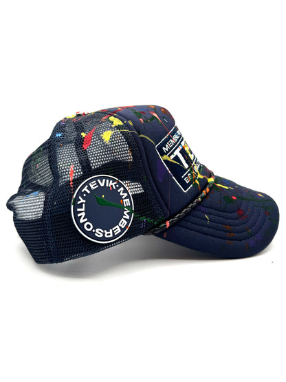 NAVY PAINTED TRUCKER HAT