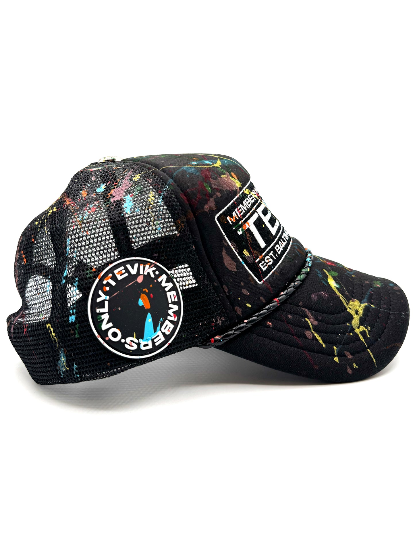 BLACK & WHITE PAINTED TRUCKER HAT