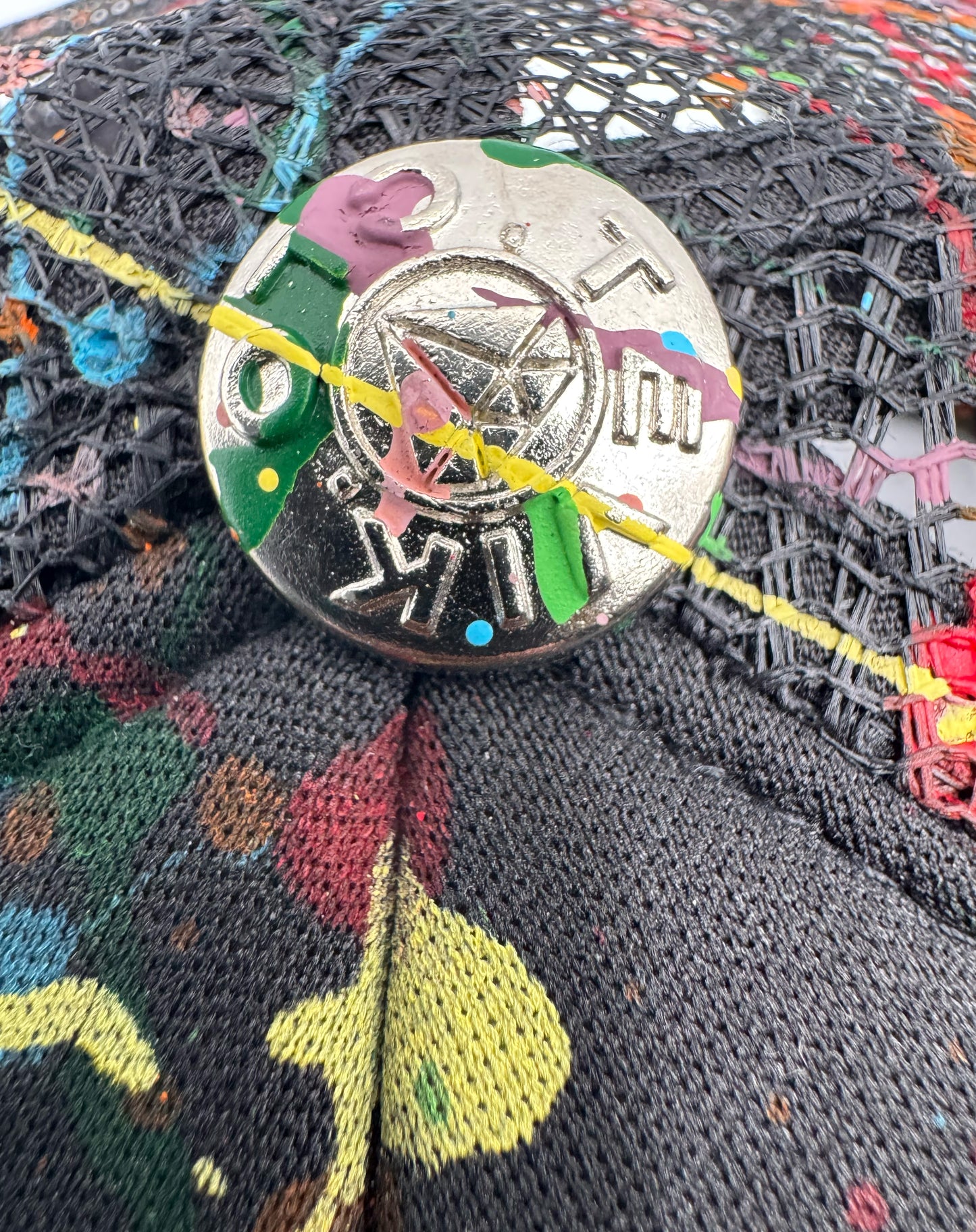 BLACK & WHITE PAINTED TRUCKER HAT