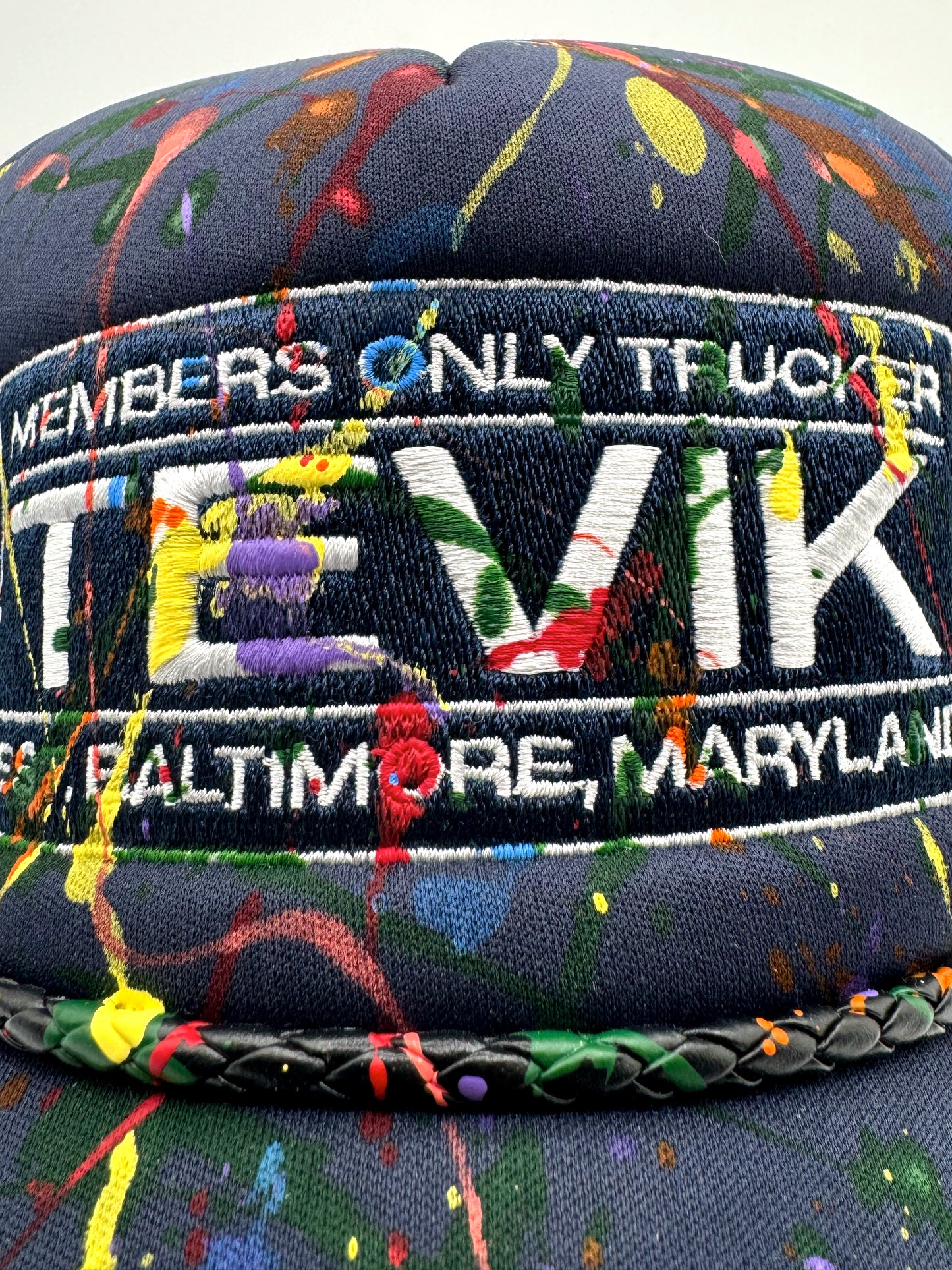 NAVY PAINTED TRUCKER HAT